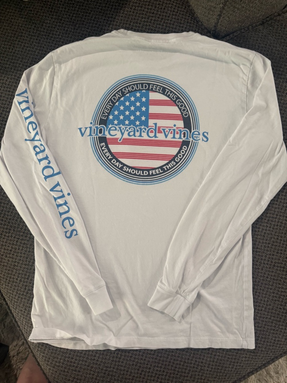 Vineyard Vines White Long-Sleeve Tee with Blue & Red Americana Logo